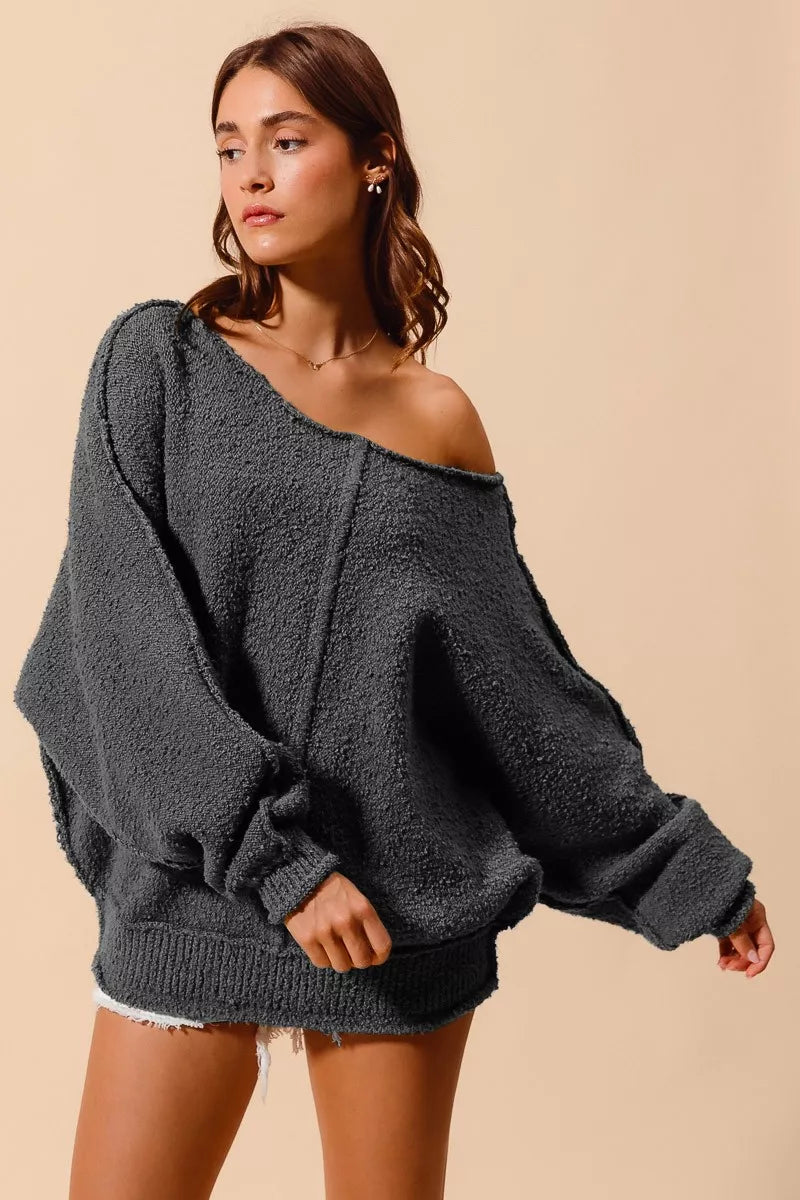 Loose Fit Exposed Seam Sweater SO ME Slouchy Boucle Cozy & Stylish
