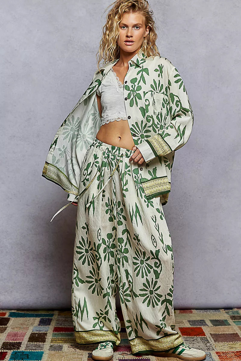 POL Floral Printed Woven Wide Leg Drawstring Pants - Stylish Fit