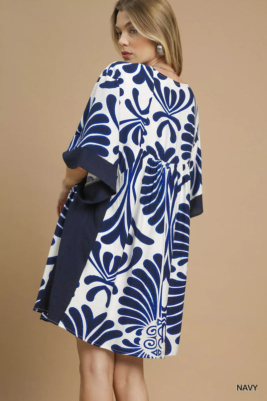 Umgee Abstract Print Kimono Sleeve Mini Dress - Bold & Stylish