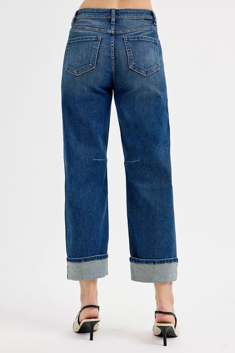 RISEN Slouchy Crop Jeans Barrel Cuffed for Relaxed Everyday Wear