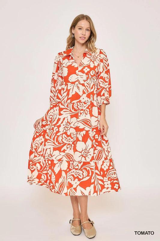 Umgee Floral Print Tiered Midi Dress – Elegant Plus Size Dress