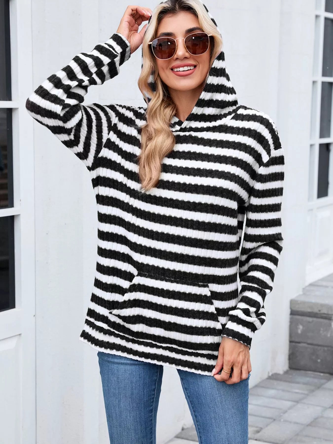Striped Dropped Shoulder Hoodie | Casual Women’s Cozy Pullover