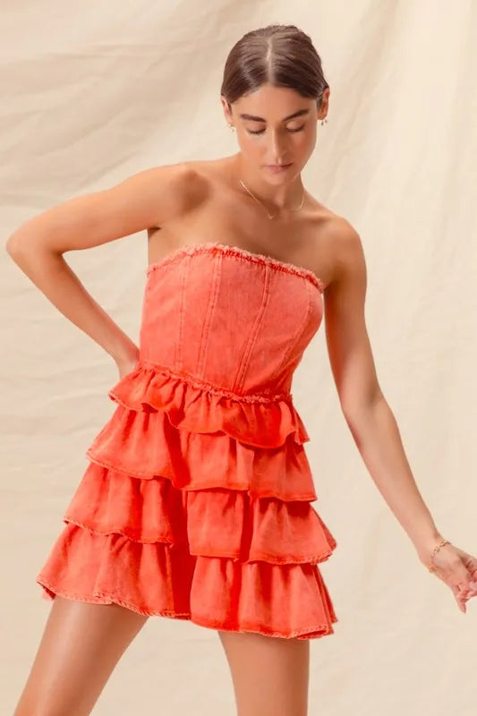 SO ME Strapless Ruffle Layered Dress - Playful Game Day Style