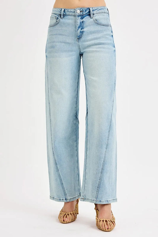 RISEN Full Size Mid Rise Fit Barrel Jeans Flattering & Comfortable Fit