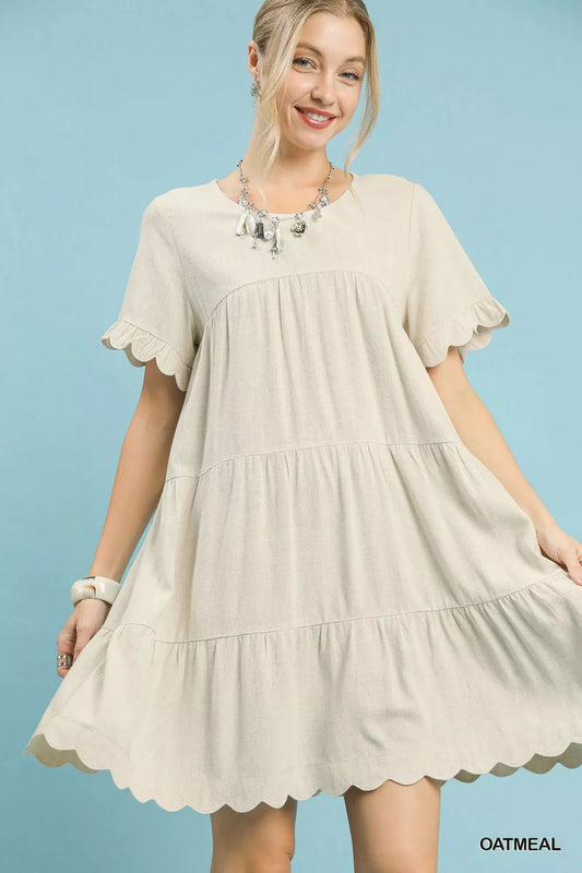 Umgee Linen Tiered Babydoll Dress with Ruffle Sleeves Light & Breezy