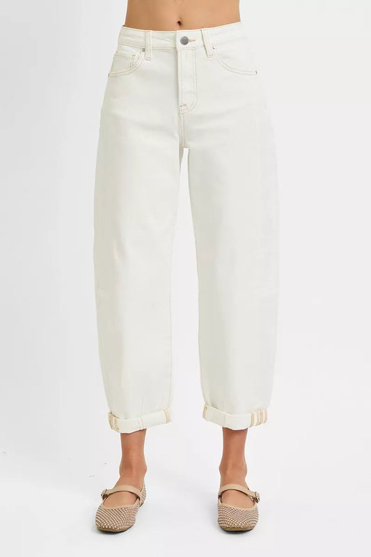 RISEN Full Size High Rise Barrel Cropped Jeans Plus Size