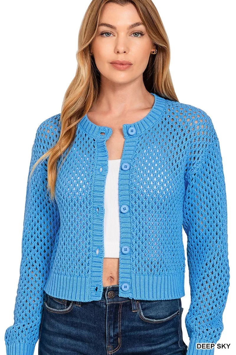 Zenana Button Down Lightweight Crochet Cardigan Sweater – Cozy Style