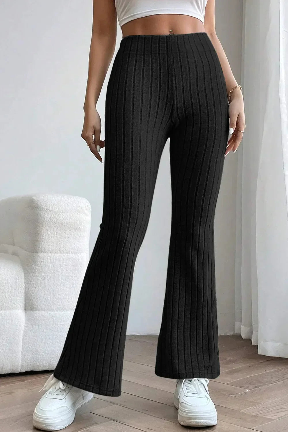 Basic Bae Full Size Ribbed High Waist Flare Pants for Women