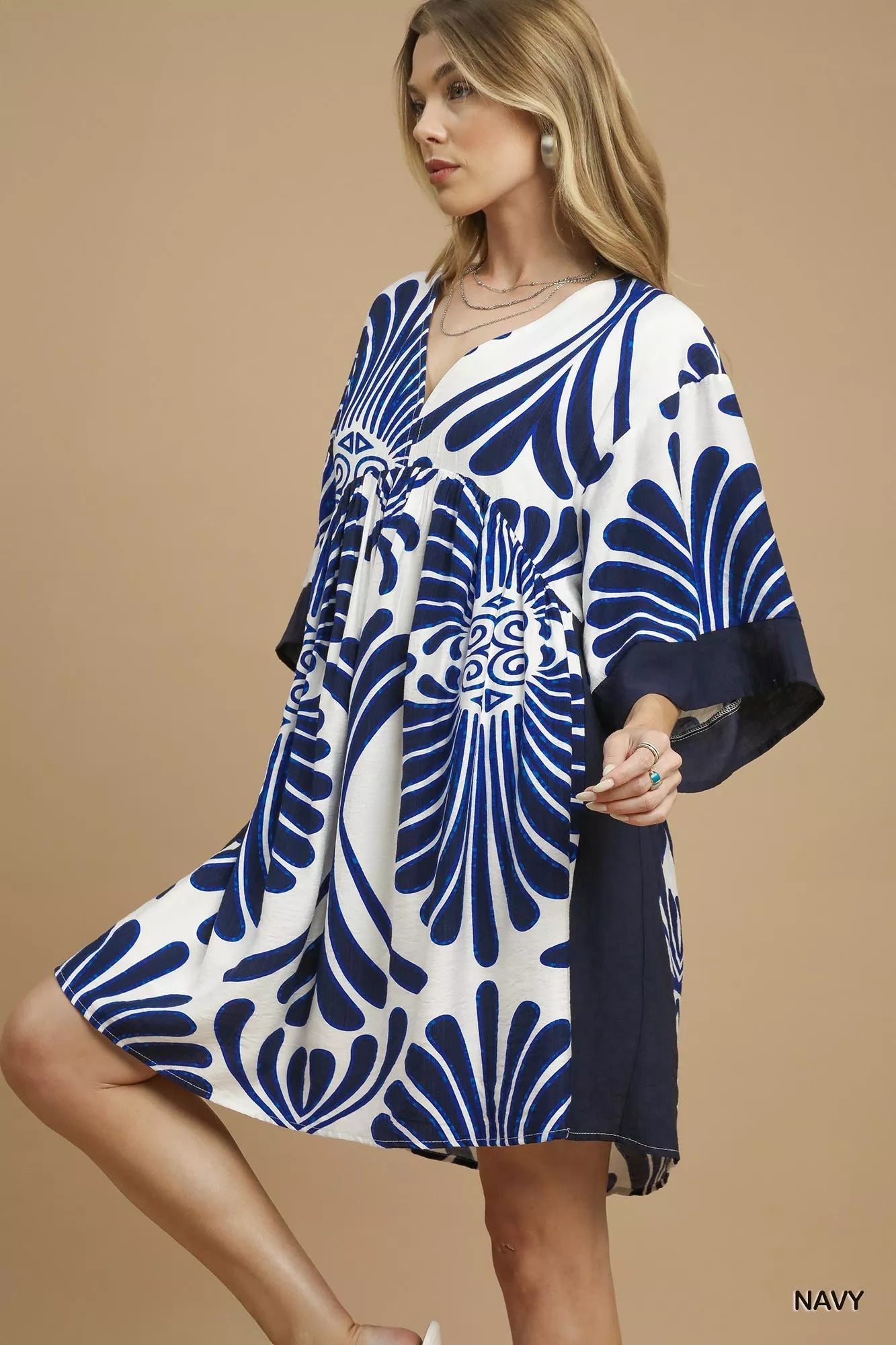 Umgee Abstract Print Kimono Sleeve Mini Dress - Bold & Stylish