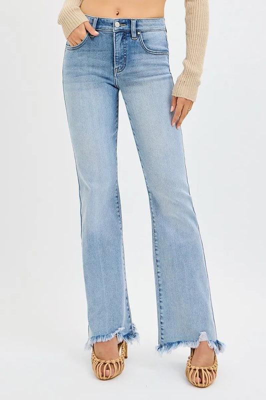 RISEN Full Size Tummy Control Mid Rise Flare Jeans Plus Size
