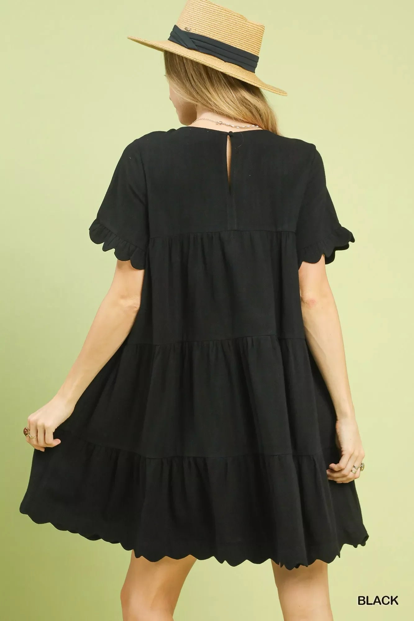 Umgee Linen Tiered Babydoll Dress with Ruffle Sleeves Light & Breezy