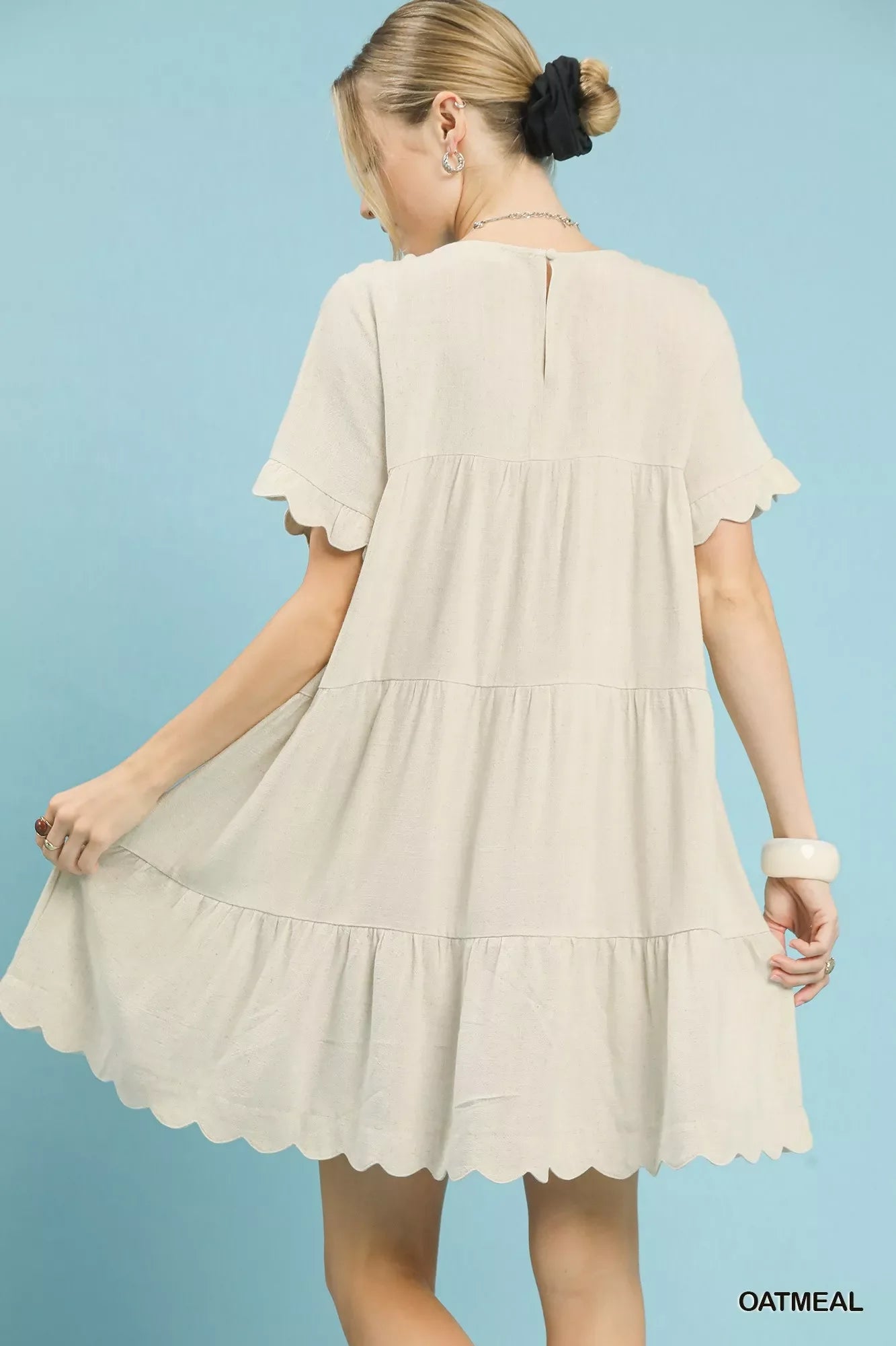 Umgee Linen Tiered Babydoll Dress with Ruffle Sleeves Light & Breezy