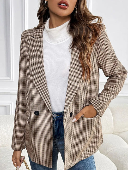 Perfee Plaid Lapel Collar Long Sleeve Blazer – Classic & Stylish Look