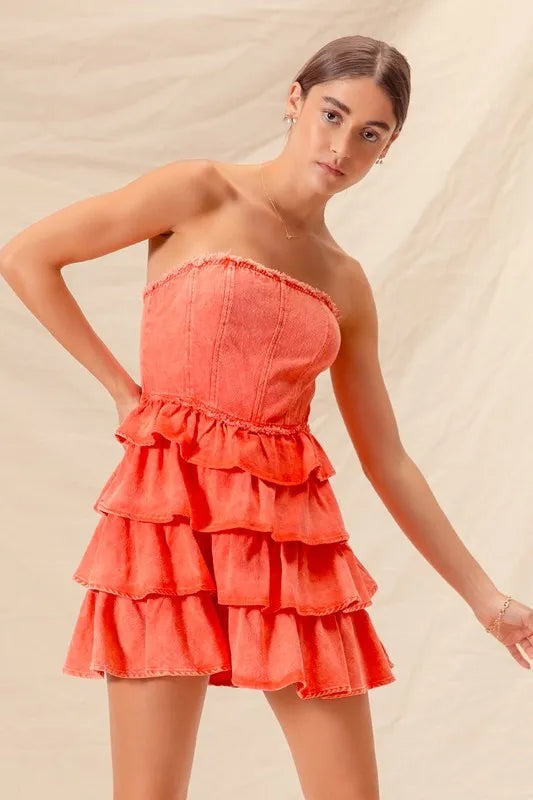SO ME Strapless Ruffle Layered Dress - Playful Game Day Style