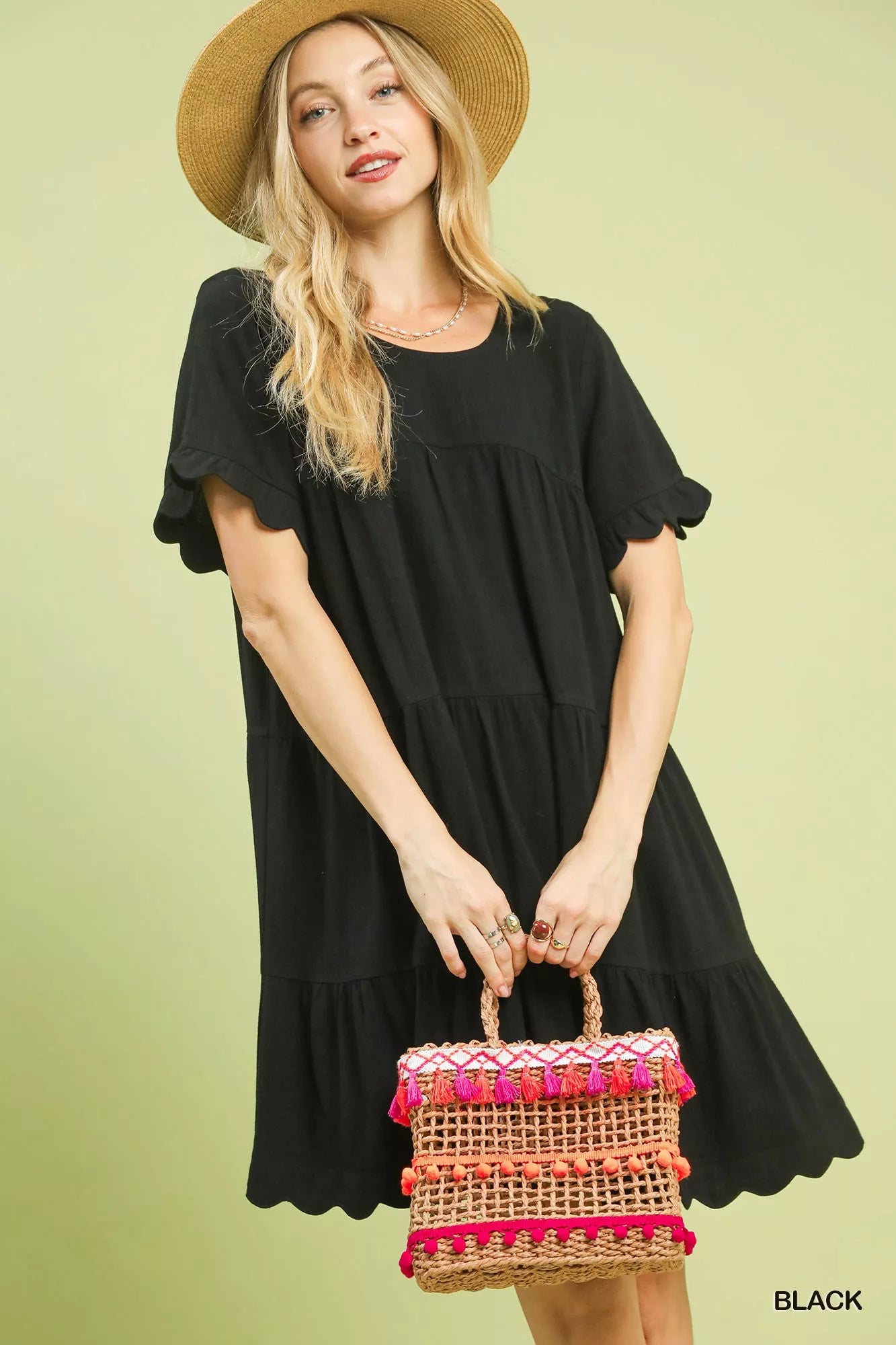 Umgee Linen Tiered Babydoll Dress with Ruffle Sleeves Light & Breezy