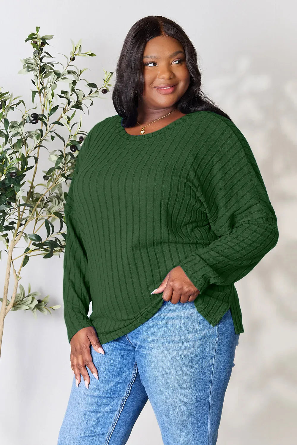 Basic Bae Full Size Ribbed Round Neck Slit Knit Top – Stylish Comfort