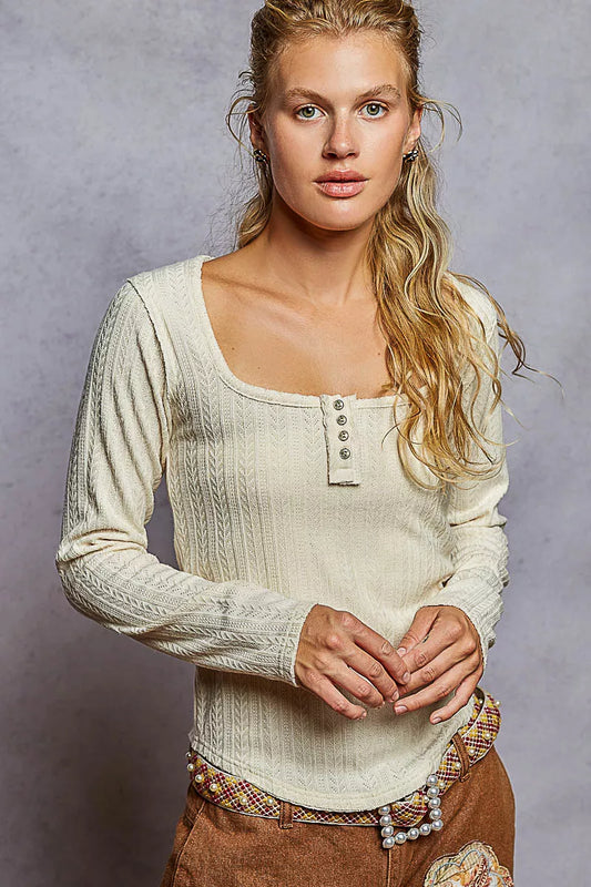 POL Square Neck Cropped Knit Top with Curved Hem - Stylish Fit