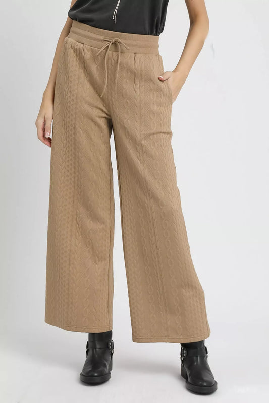 Umgee Cable Knit Textured Wide Leg Pants - Stylish Comfort Wear