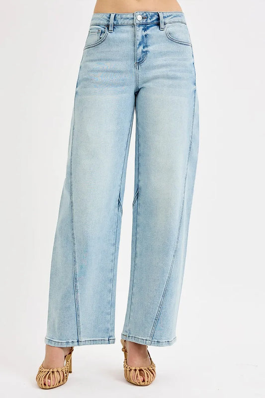 RISEN Full Size Mid Rise Fit Barrel Jeans Flattering & Comfortable Fit