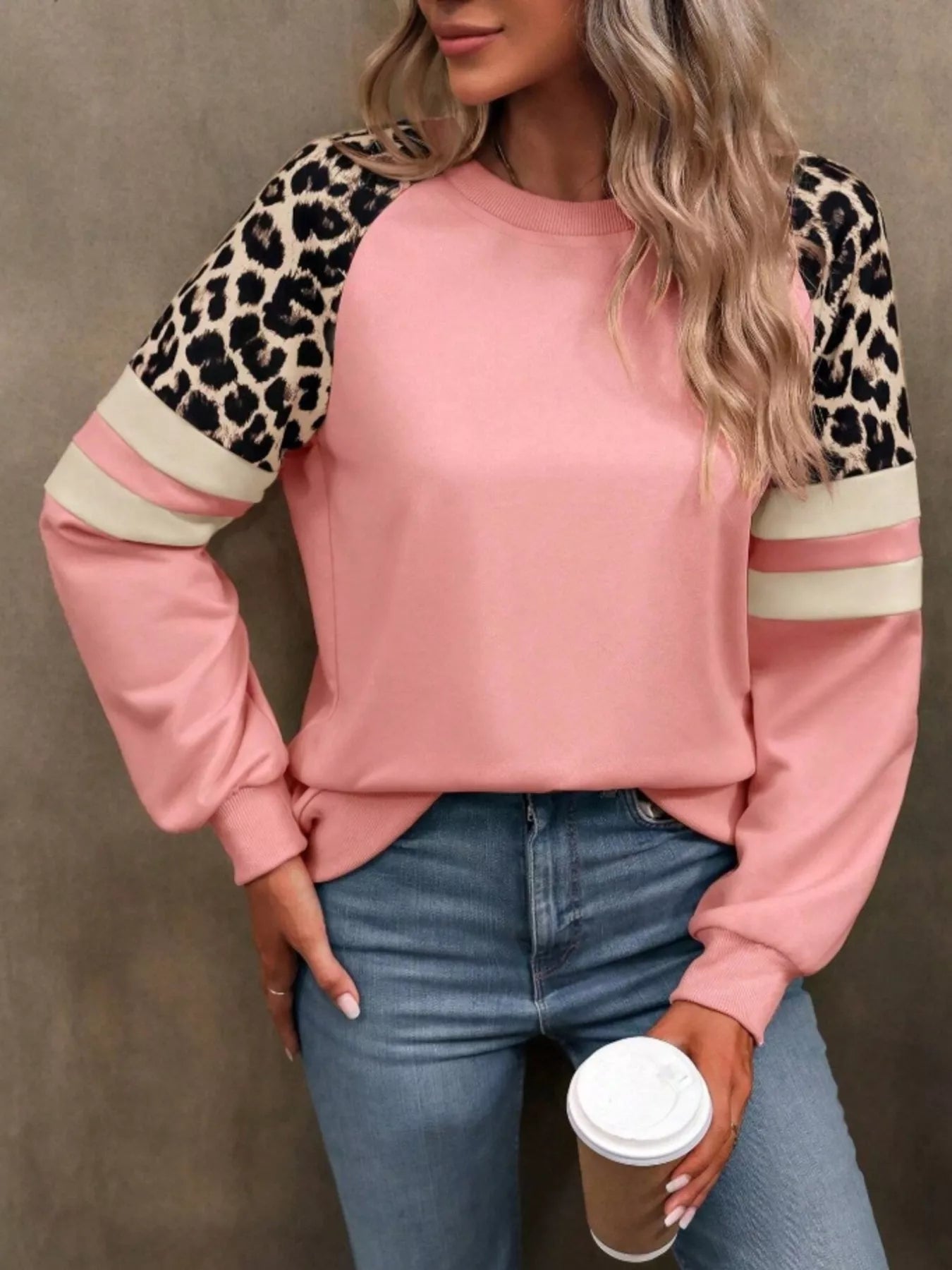 Leopard Round Neck Raglan Sleeve Sweatshirt – Bold & Cozy Style