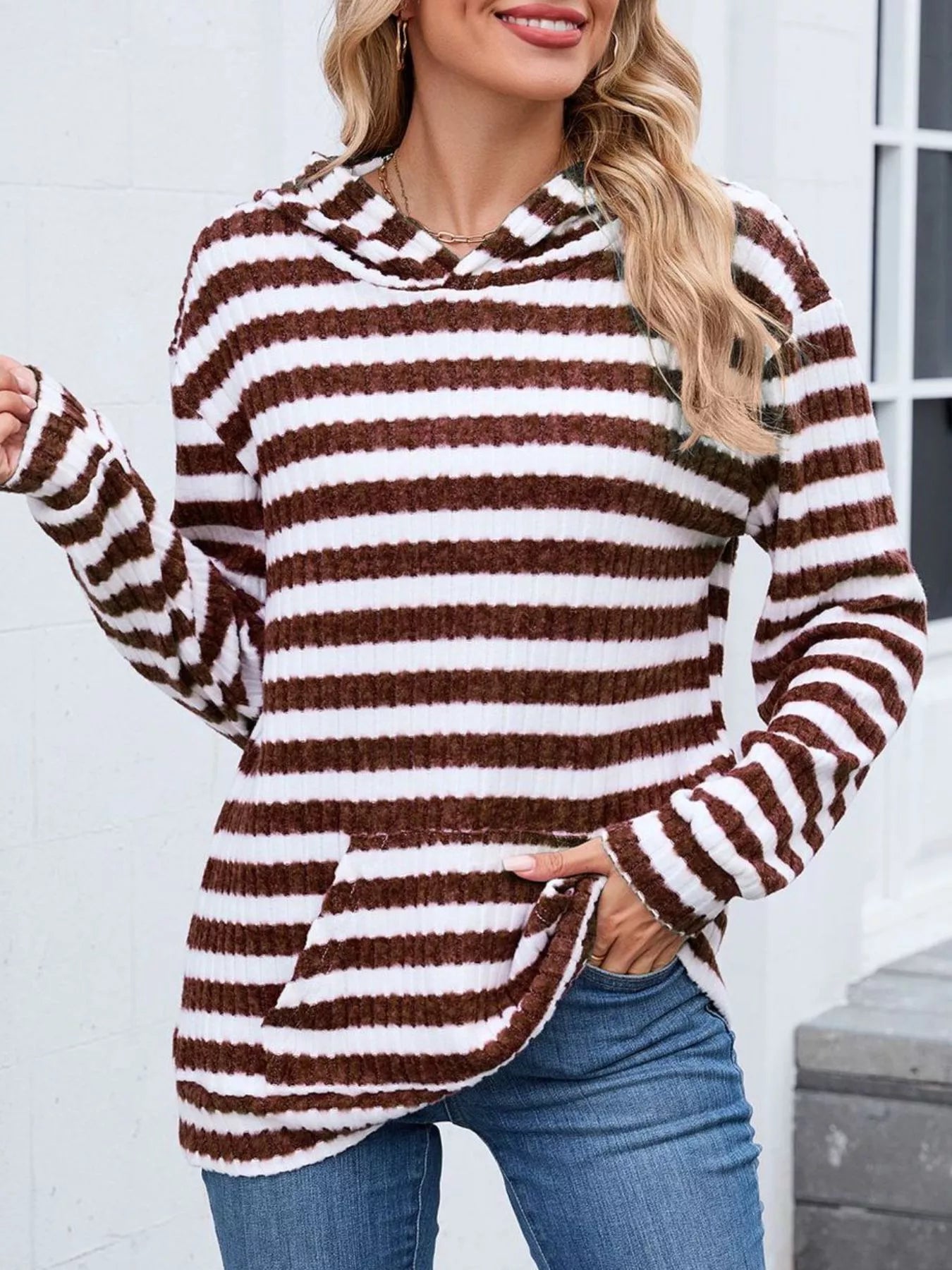 Striped Dropped Shoulder Hoodie | Casual Women’s Cozy Pullover