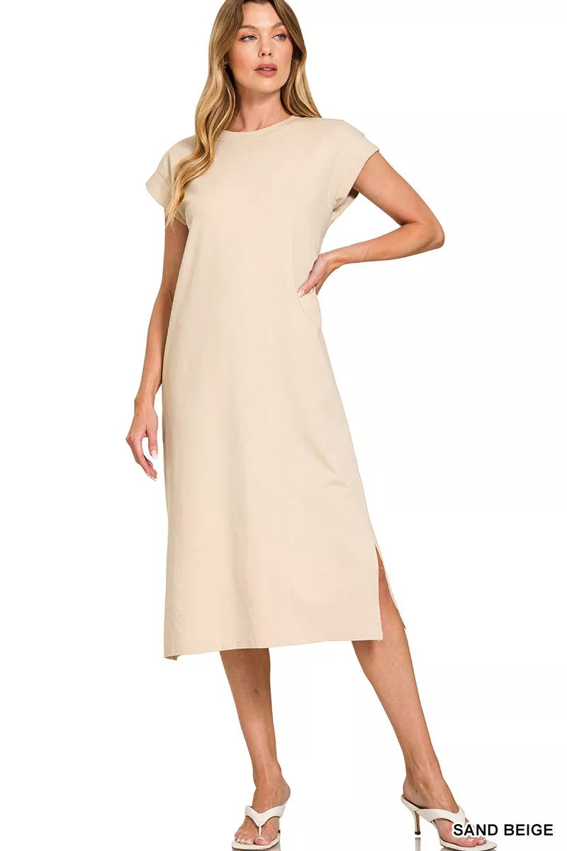 Round Neck Side Slit Midi Dress – Zenana Stylish & Comfortable