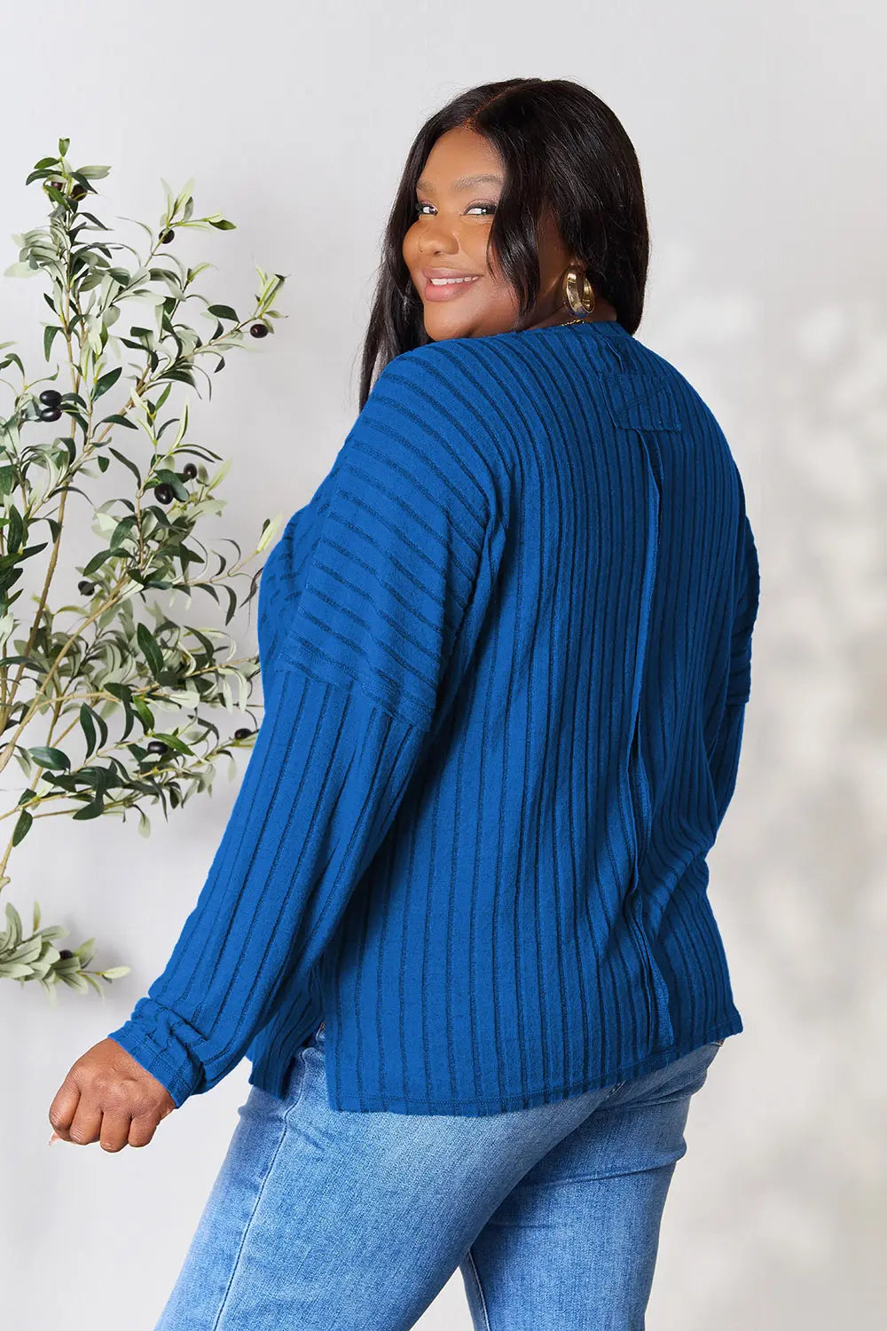 Basic Bae Full Size Ribbed Round Neck Slit Knit Top – Stylish Comfort