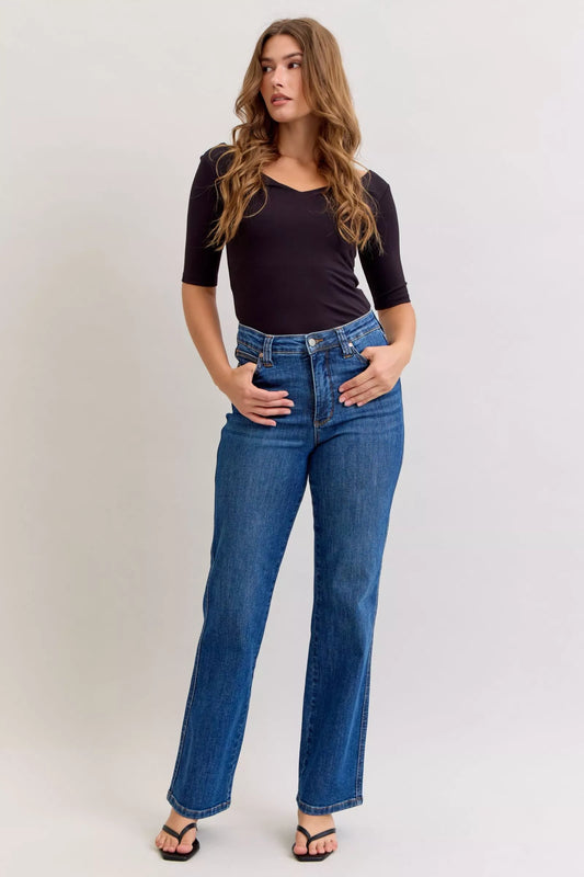 High Waist Tummy Control Judy Blue Straight Jeans | Flattering Fit