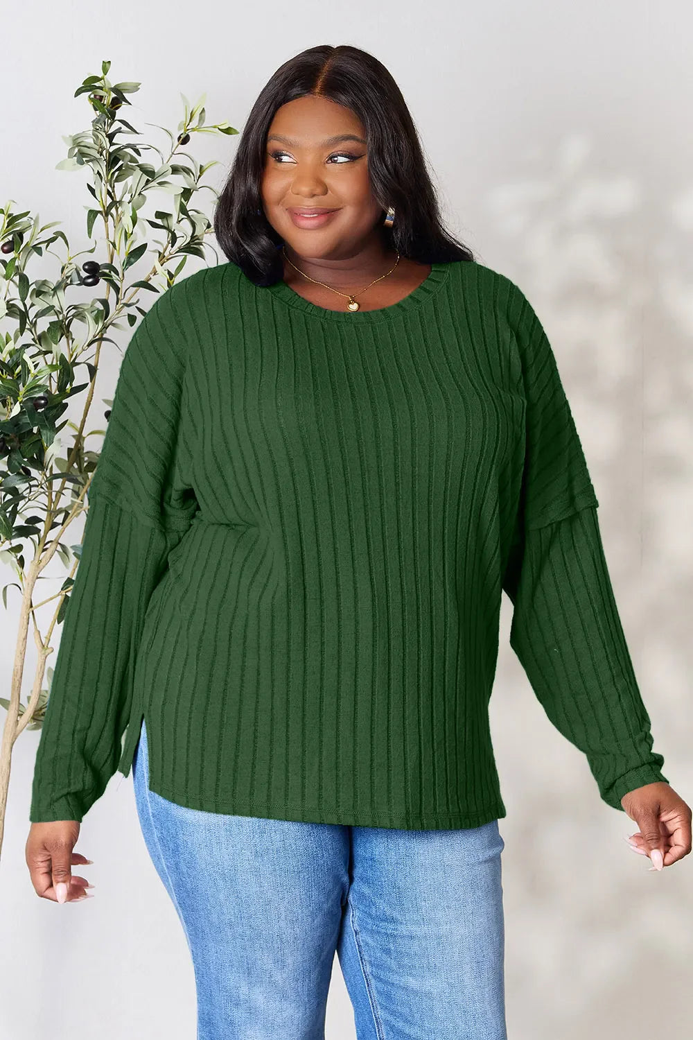 Basic Bae Full Size Ribbed Round Neck Slit Knit Top – Stylish Comfort