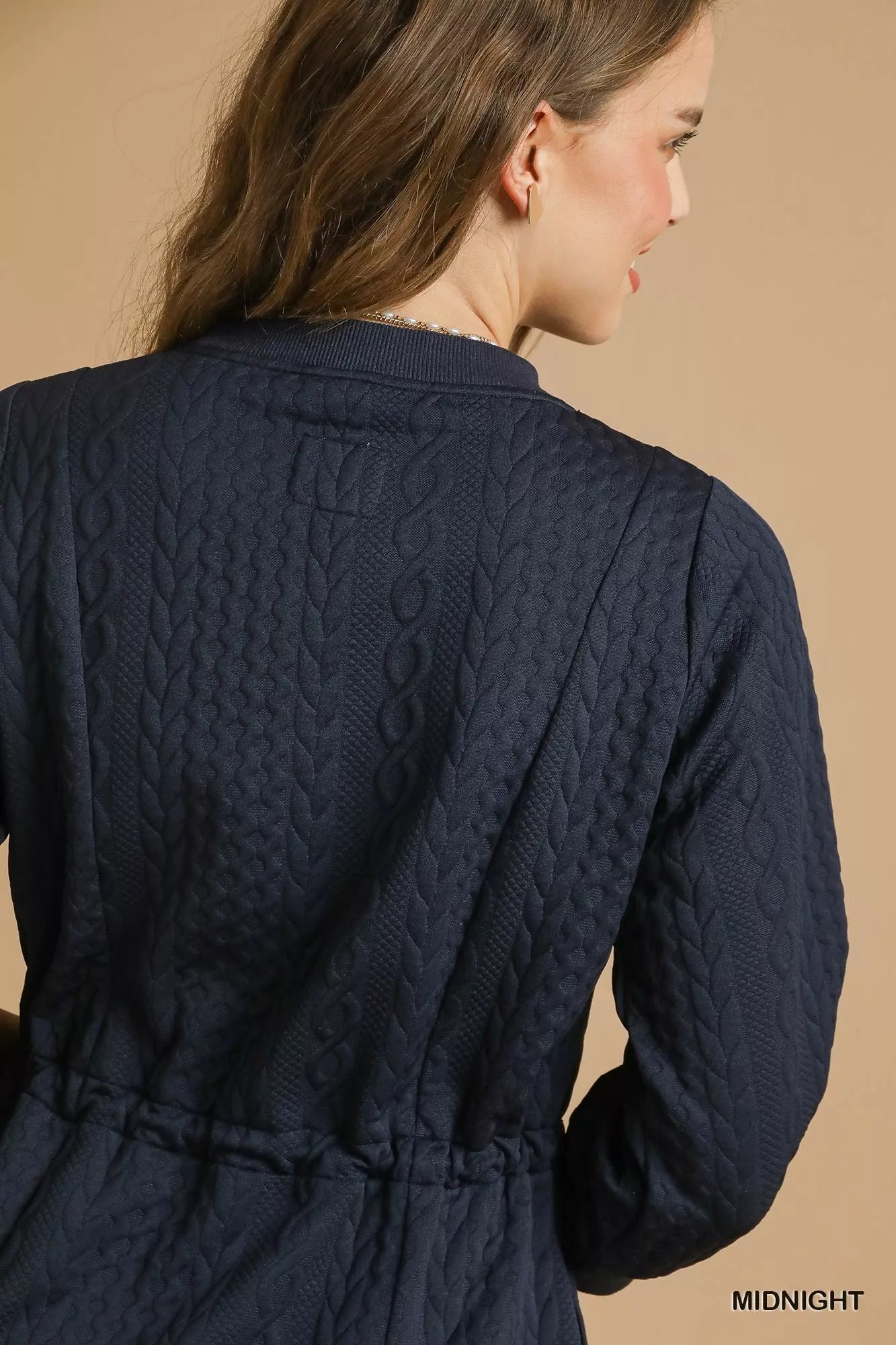 Umgee Drawstring Cable Knit Mini Dress with Pockets - Cozy & Chic
