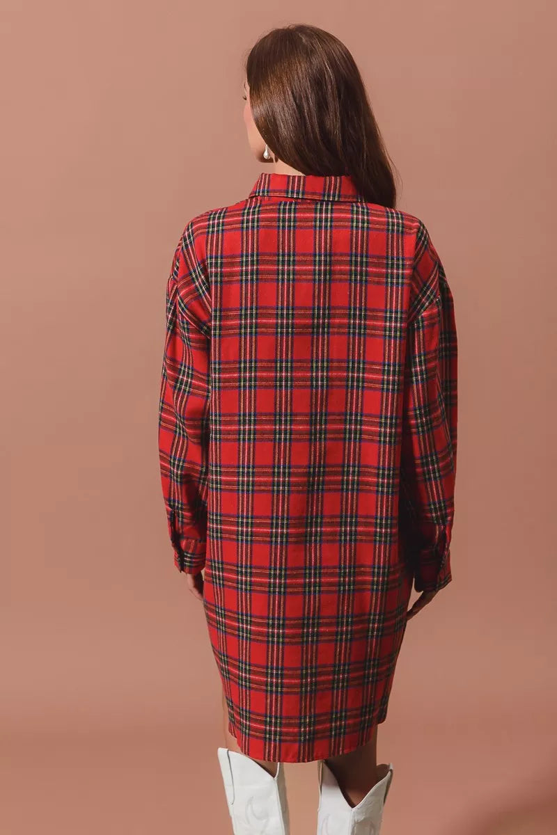 SO ME Christmas Checker Plaid Button Up Shirt Dress – Festive Style