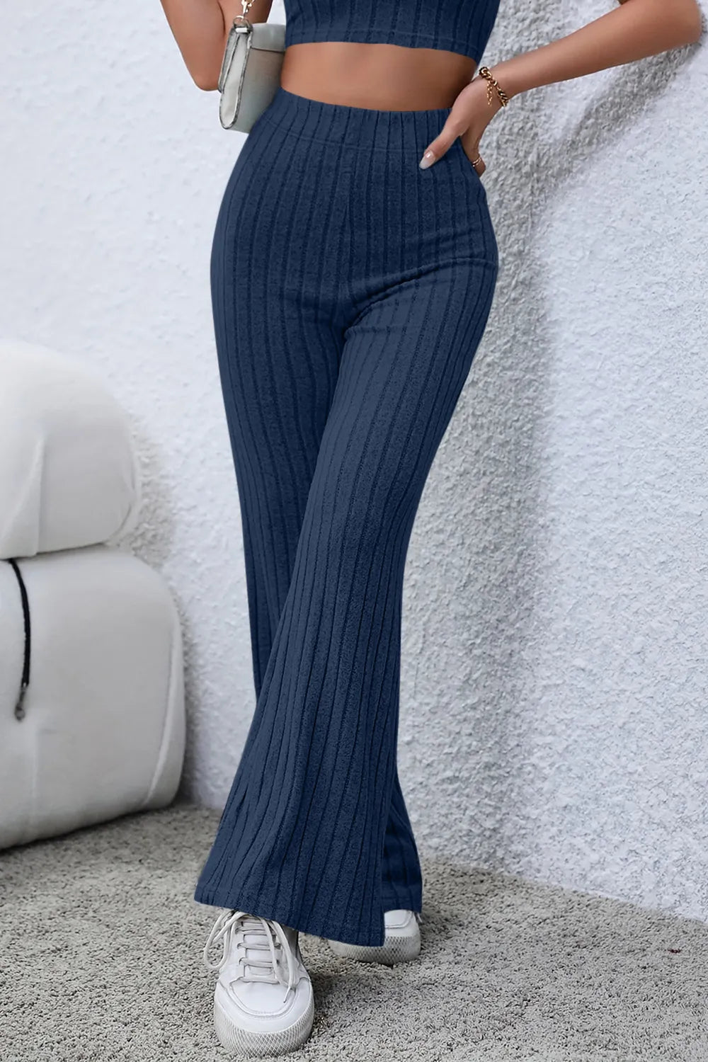 Basic Bae Full Size Ribbed High Waist Flare Pants for Women