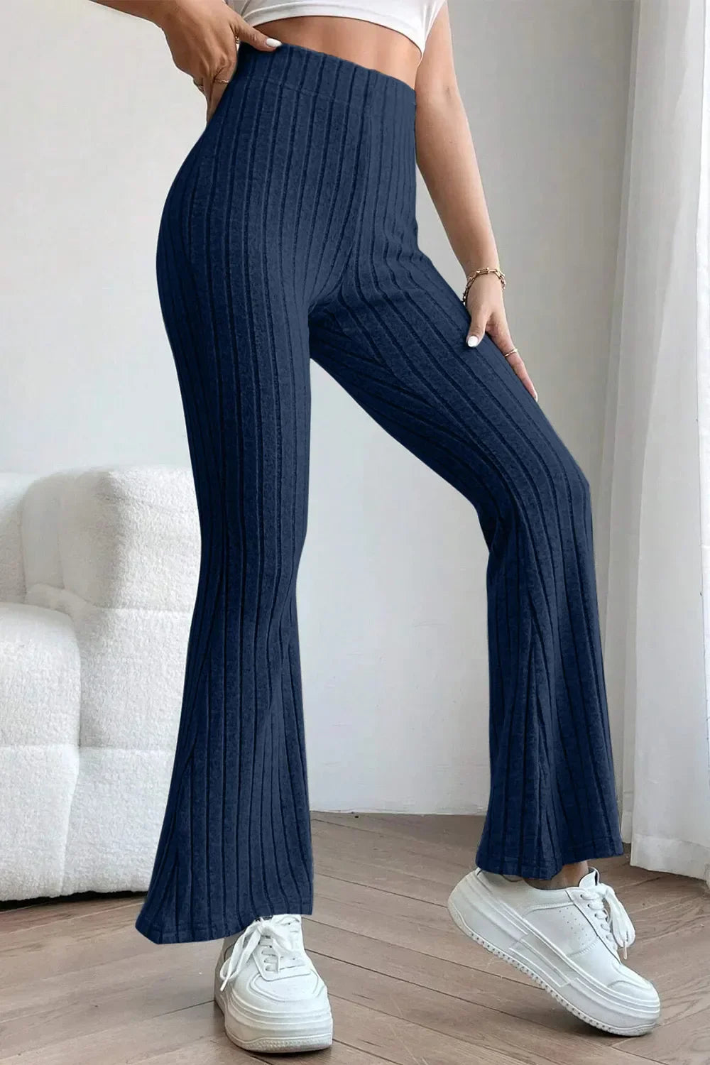 Basic Bae Full Size Ribbed High Waist Flare Pants for Women
