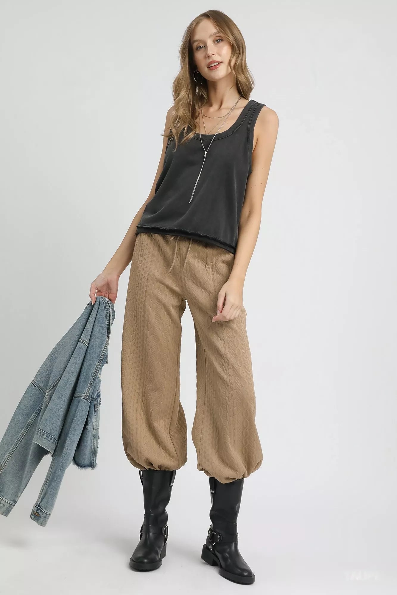 Umgee Cable Knit Textured Wide Leg Pants - Stylish Comfort Wear