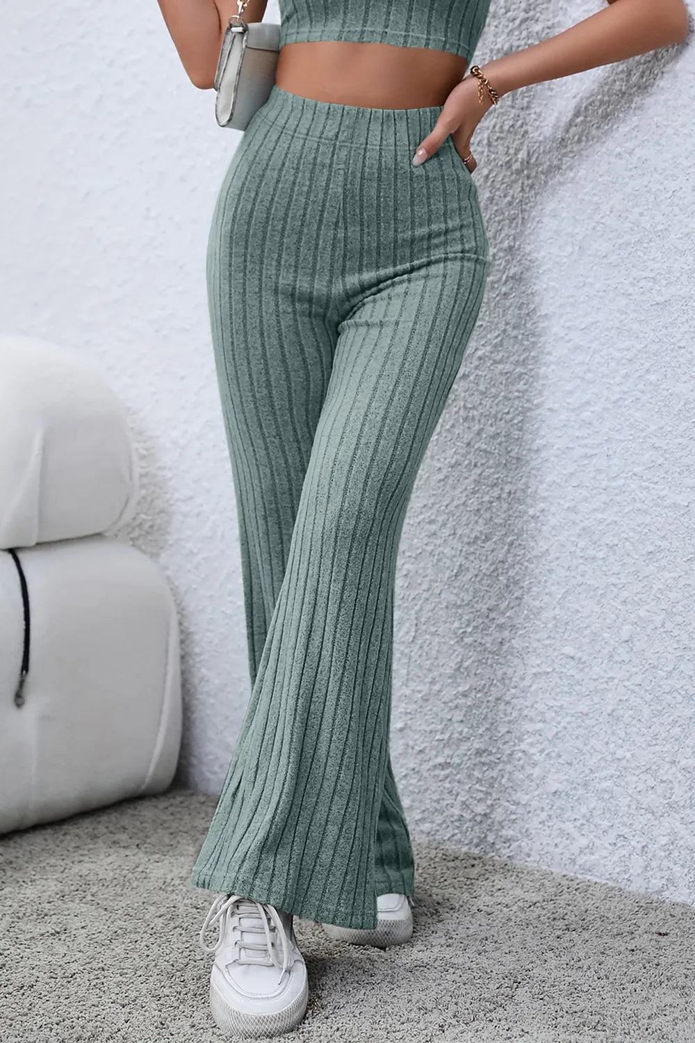 Basic Bae Full Size Ribbed High Waist Flare Pants for Women