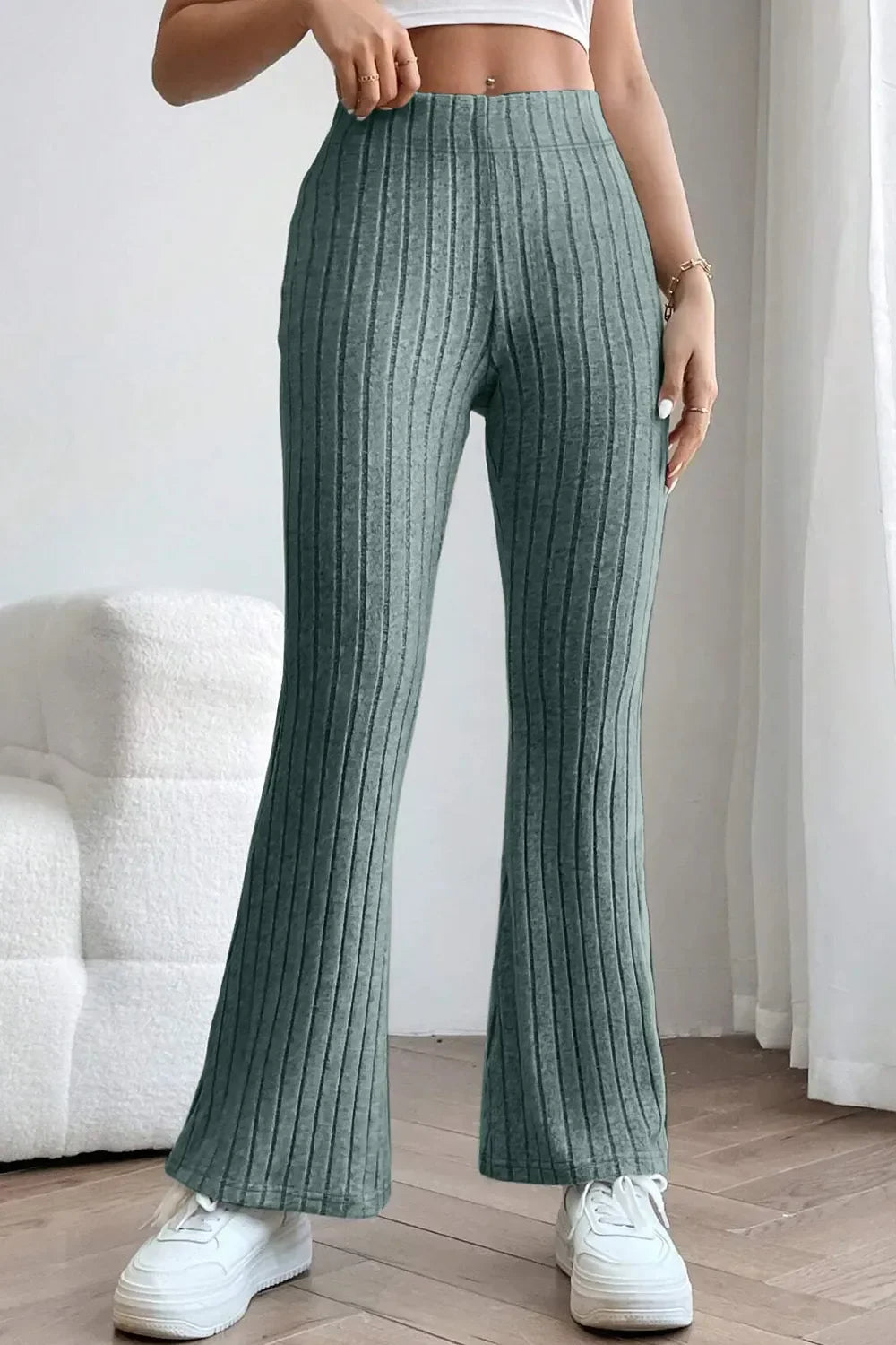 Basic Bae Full Size Ribbed High Waist Flare Pants for Women