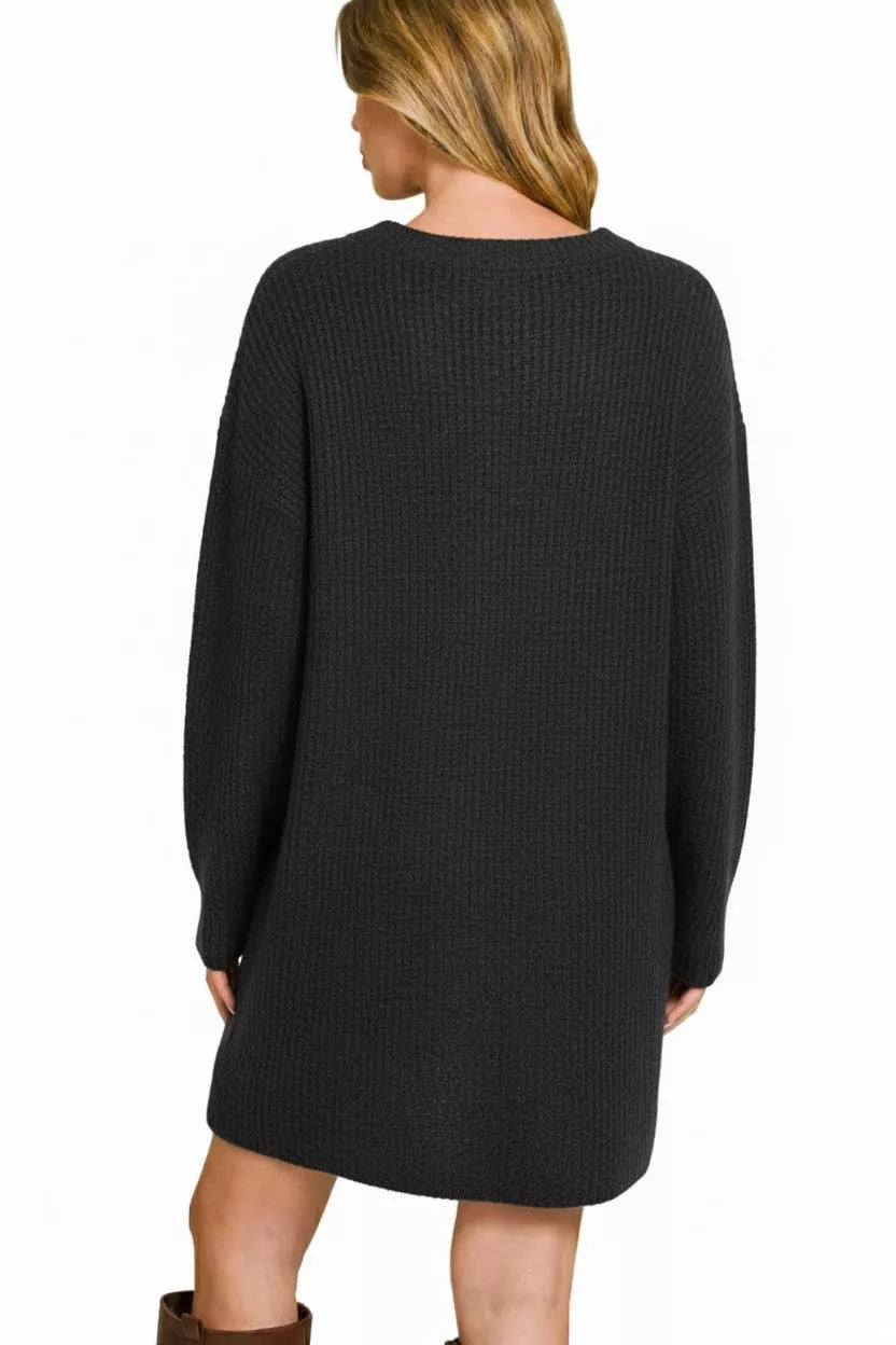 V-Neck Long Sleeve Ribbed Sweater Dress | Cozy Fall Fashion