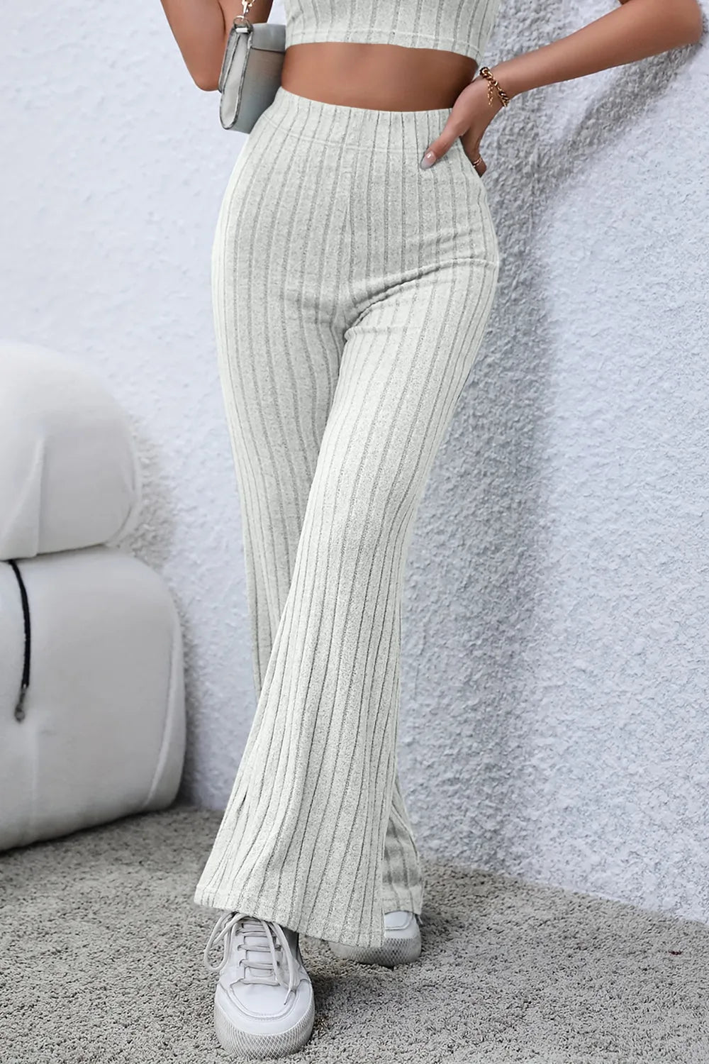 Basic Bae Full Size Ribbed High Waist Flare Pants for Women