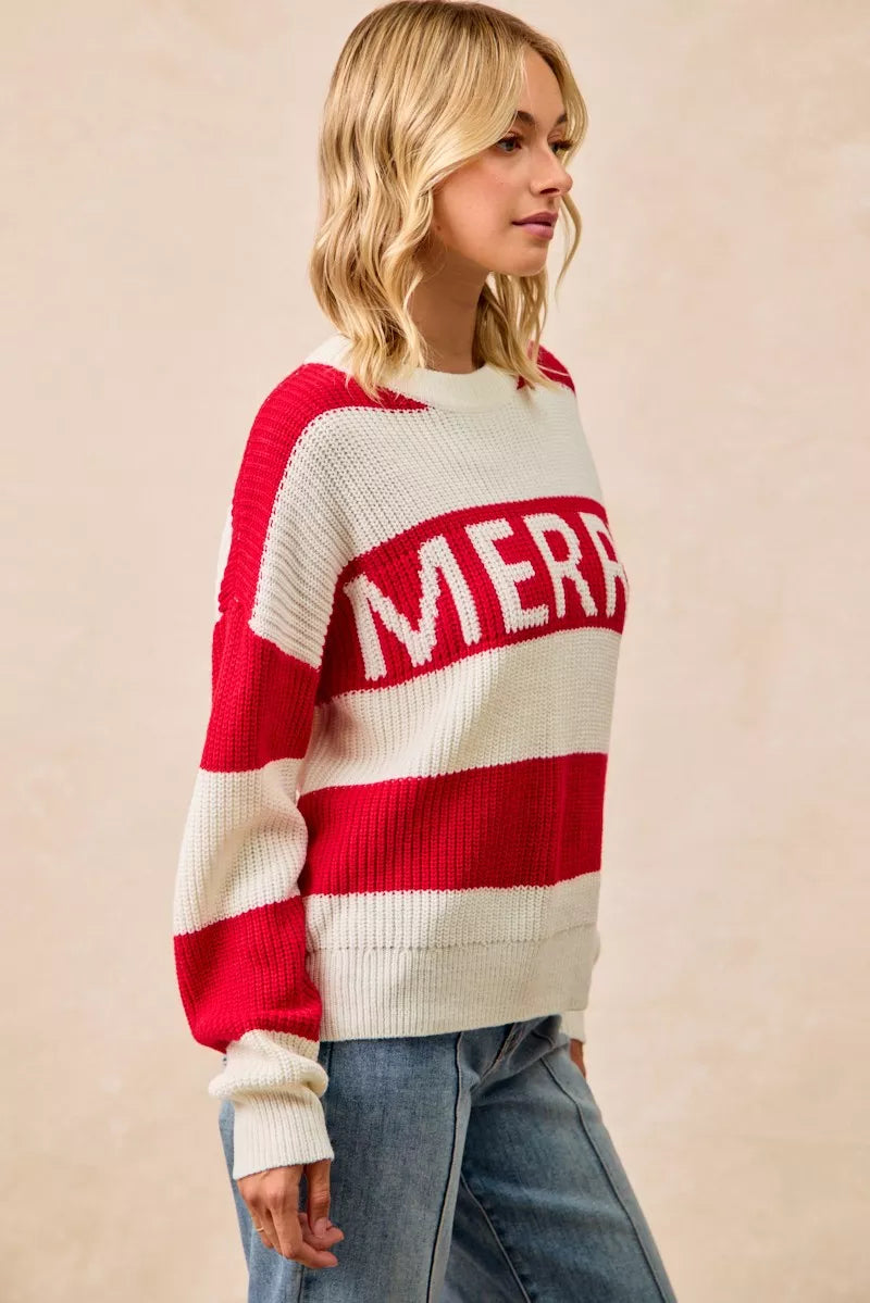 BiBi Christmas Merry Lettering Sweater | Cozy Holiday Knitwear