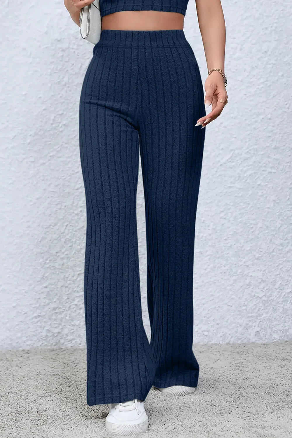 Basic Bae Full Size Ribbed High Waist Flare Pants for Women