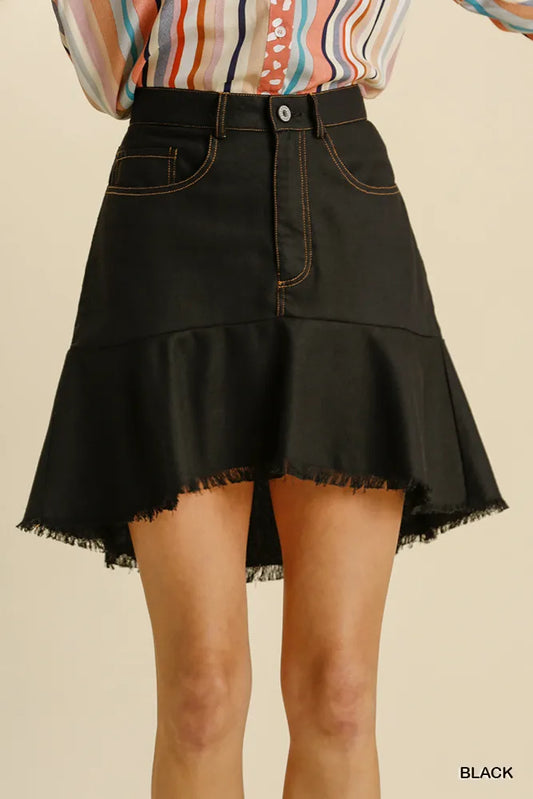 Umgee Linen Blend Skirt – 5 Pockets High Low with Frayed Hem