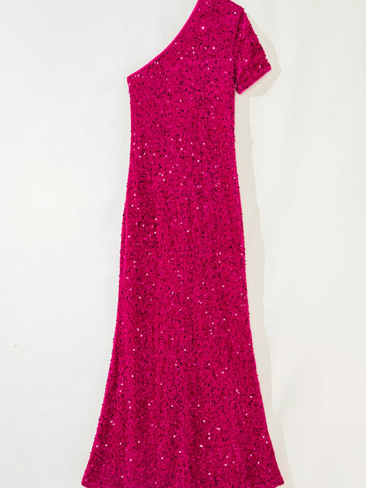 Sequin One-Shoulder Dress with High Slit – Glamorous Evening Wear