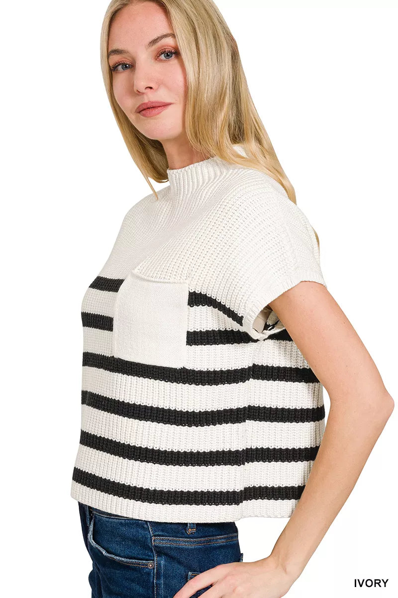 Zenana Short Sleeve Stripe Sweater – Stylish & Comfortable Knitwear