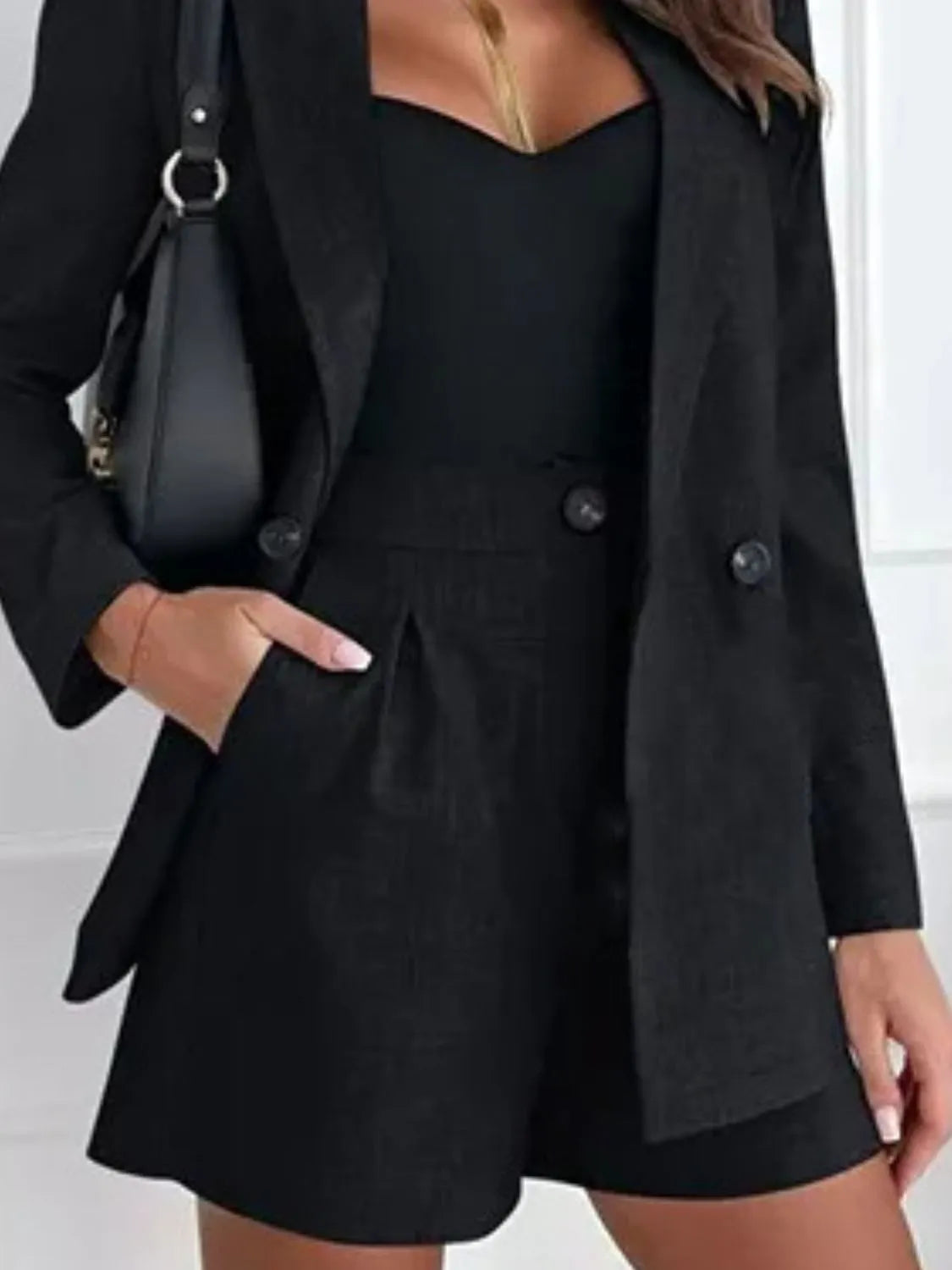 One Button Lapel Collar Blazer and Shorts Set – Chic & Stylish Look