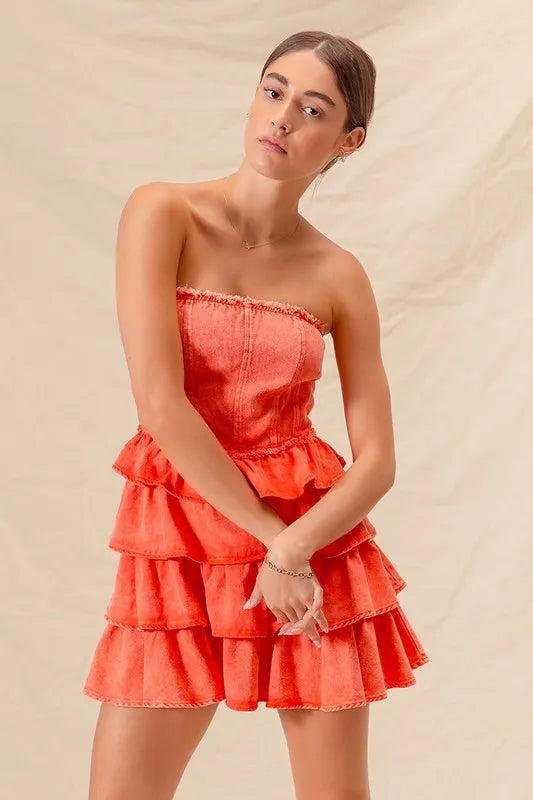 SO ME Strapless Ruffle Layered Dress - Playful Game Day Style