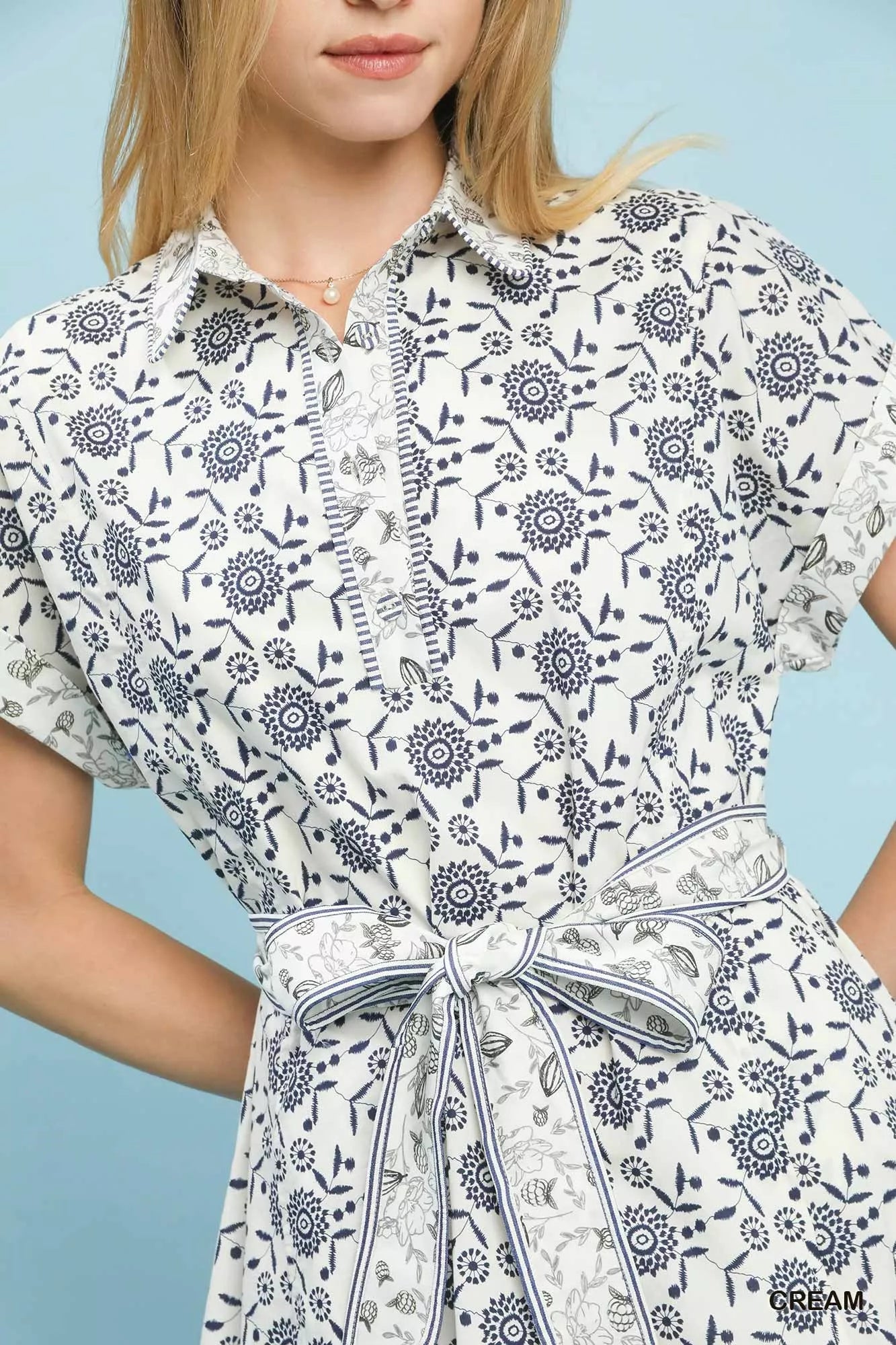 Umgee Border Print Belted Shirt Dress