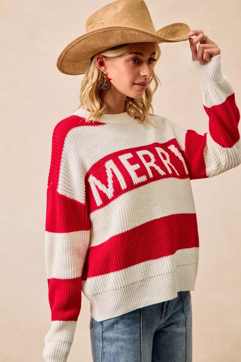 BiBi Christmas Merry Lettering Sweater | Cozy Holiday Knitwear