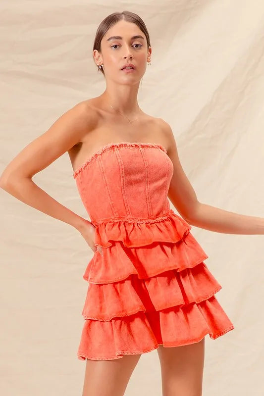 SO ME Strapless Ruffle Layered Dress - Playful Game Day Style