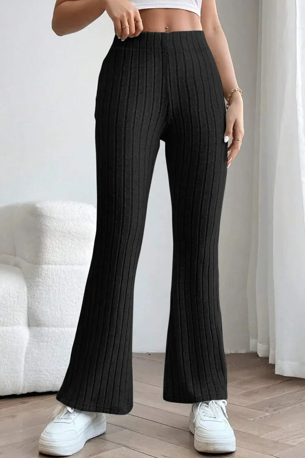 Basic Bae Full Size Ribbed High Waist Flare Pants for Women