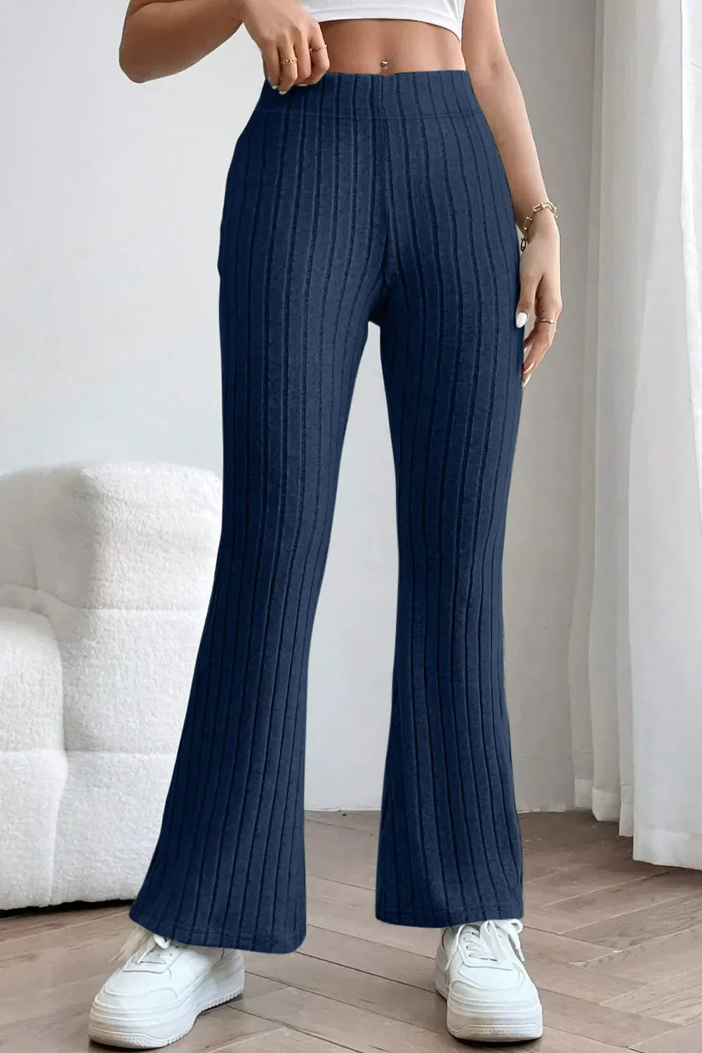 Basic Bae Full Size Ribbed High Waist Flare Pants for Women